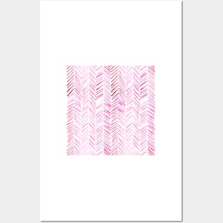 Watercolor Herringbone Pattern - Hot Pink Posters and Art